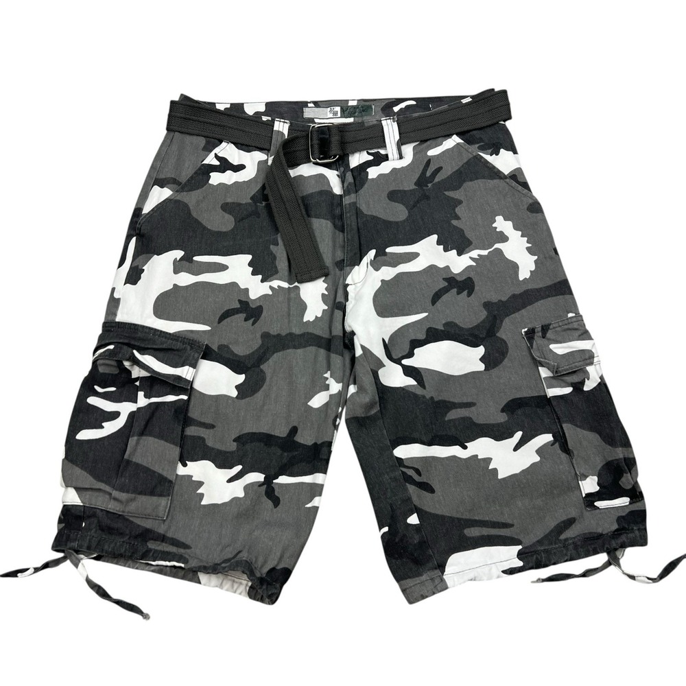 Regal Wear Cargo Shorts Mens Size 34‎ Black White Gray Camo Belted Streetwear